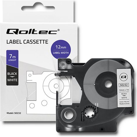 Cinta Qoltec para DYMO D1 45013  12 mm x 7 m  Impresión en blanco y negro (1/5)