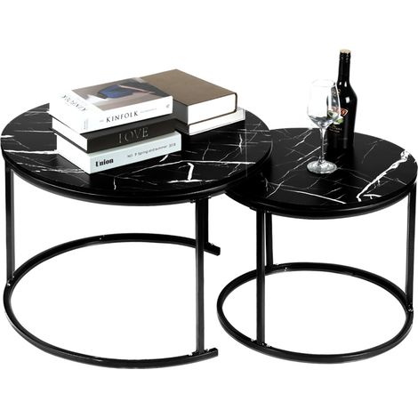 Tavolino da divano impilabile in 2 pezzi, set di 2 tavolini laterali rotondi impilabili, tavolino da caffè, 70 x 70 x 45 cm, nero (1/5)
