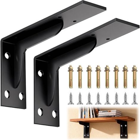 Lot de 2 supports d'étagère en métal robuste à 90 ° pour montage mural - Supports d'étagère pour charges lourdes - Noir - 40 cm