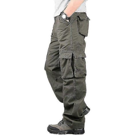 Pantalon cargo printemps-hiver homme multipoches, coupe droite, style militaire, pantalon ample décontracté, grande taille, vert armée (1/5)