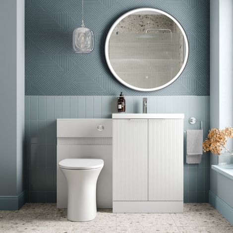 1100mm Fluted Bathroom Vanity Unit Set and Rennes Back-to-Wall Toilet White (1/4)