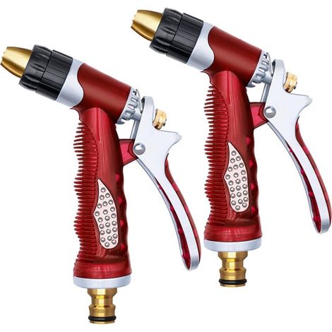 Set di due pistole ad alta pressione con tre modalità di spruzzo, adatte per prati, giardini e autolavaggi, colore rosso. (1/4)