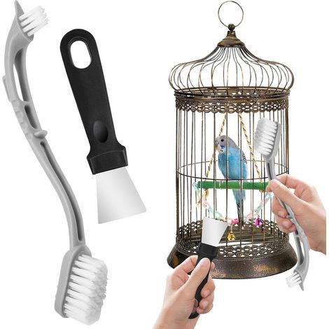 Bird Cage Cleaner with Front and Back Brushes, Cleaning Scraper, Long Handle Tool, Bird Poop Remover, Stainless Steel Tools, Object Cleaning Tools for (1/5)