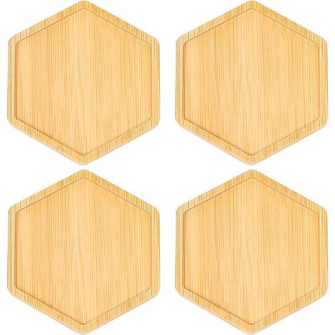 Ensemble de 4 sous-verres en bois - Sous-verres artisanaux, épais et résistants à la chaleur, parfaits pour les bureaux, les bars et les maisons de campagne. - Sous-verres uniques en bambou naturel po (1/5)
