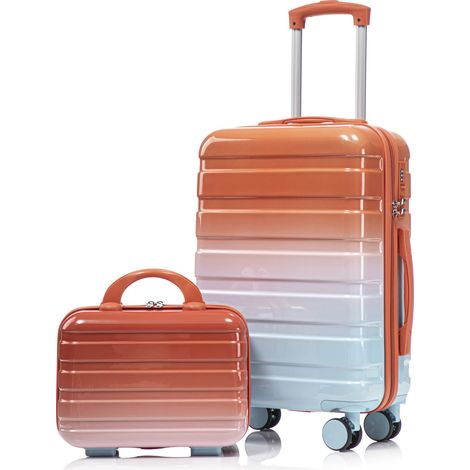 Étuis à roulettes polycarbonate 14"/20" avec serrure combinaison + trousse toilette 14" rouge