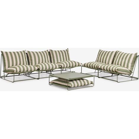 Ensemble de jardin avec 2 canapés modulaires de 2 et 3 pièces et table d'appoint convertible Amaro SKLUM Beige Tapioca - Vert olive intense (1/5)