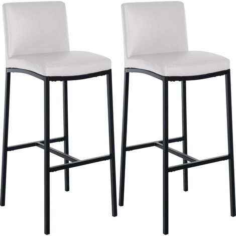 Lot de 2 tabourets de bar design épuré et contemporain en PVC blanc cadre à quatre pieds en métal noir 100006628 (1/5)