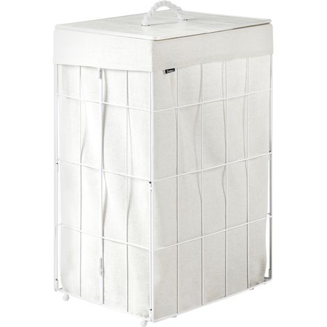 Cesto para la ropa sucia plegable estructura de metal forro de tela hecho a mano cuarto de baño 72l blanco Apoteri