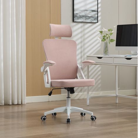 Sedia da ufficio, in tessuto rete, con braccioli ribaltabili, poggiatesta regolabile e supporto lombare, regolabile in altezza, rosa (1/5)