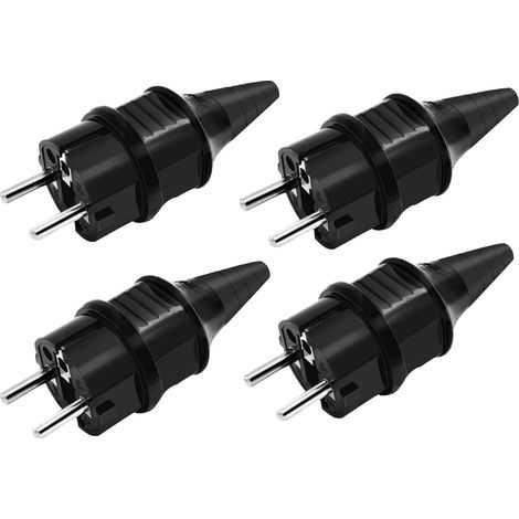 Prise Electrique Male Fiche Electrique 250V 16A Prises Males pour Câble 6-16mm Protection IP44 Adaptée à Intérieur Fiches de Rechange Noir 4 Pièces (1/5)