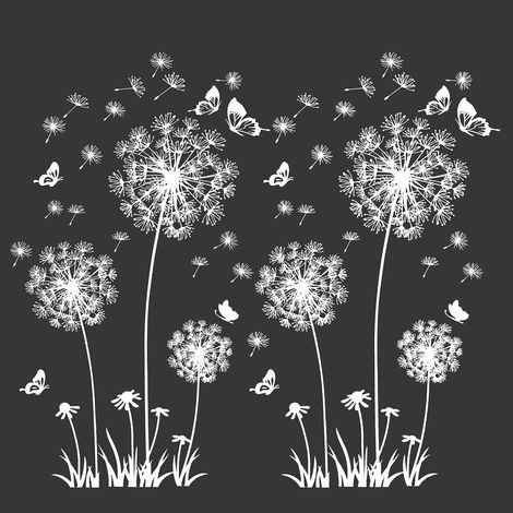 2pcs autocollants muraux de pissenlit blanc pour la décoration murale, grands autocollants muraux de plante de fleur de pissenlit pour les fenêtres du couloir du hall d'entrée de la chambre à coucher