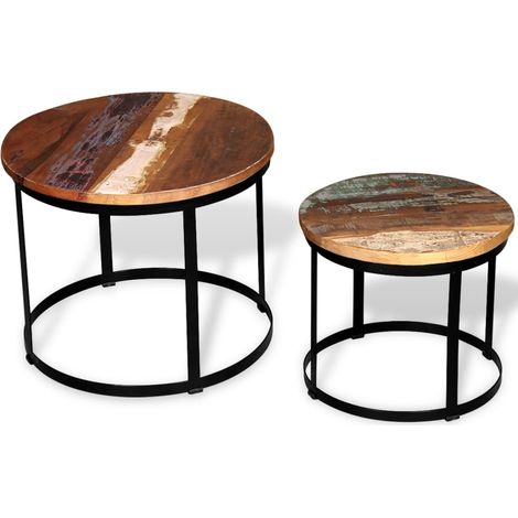 Two Piece Coffee Table Set Solid Reclaimed Wood Round 40cm/50cm vidaXL