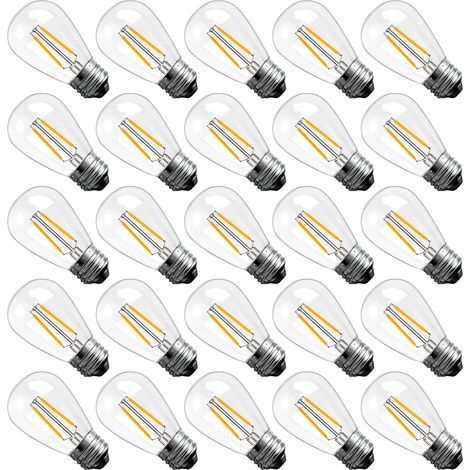 Lot de 25 Ampoules Pour Guirlande Exterieur,Ampoule E27 S14 2W Équivalent 20 W Étanche IP44,Lampe à filament LED 2700K Blanc Chaud AC220-240V,Ampoule Edison en Verre pour Lustres,Jardin,Terrasse [Clas (1/5)