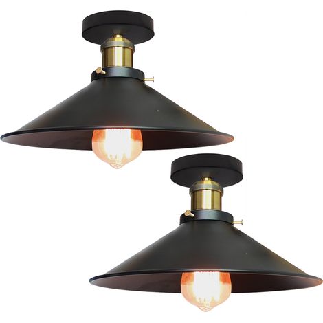Lot de 2 plafonniers de style industriel, lustres rétro en métal, suspensions LED, plafonniers de haute qualité, φ22 cm (blanc et doré) (1/5)