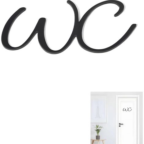 Plaque De Porte Wc Autocollante 22,5x12cm,Série Déco Toilette Noir,Étiquette Adhésive pour Porte De Toilette,Signalétique Intérieure Et Extérieure,Accessoire De Décoration Wc Maison Bureau (1/5)