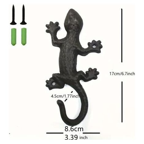 Porte-manteau mural 3 pièces à motif lézard, crochets muraux vintage avec vis, crochet rustique pour suspendre vêtements, clés, chapeaux et sacs, noir (1/3)