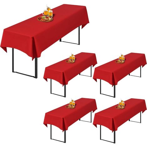 5x Housses de table de bière Rouge 250x100cm Polyester, Opaque, Lavable