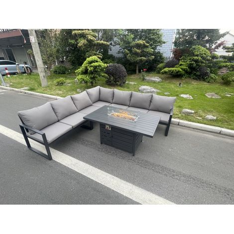 Fimous Aluminum Outdoor Garden Furniture Corner Sofa Gas Fire Pit Dining Table Sets Gas Heater Burner Dark Grey 7 Seater (1/5)