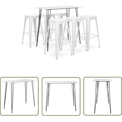The Living Store Ensemble de bar 7 pcs Blanc - Ensemble De Bar - Meuble De Salle À Manger - Table De Bar - Tabouret De Bar - Mobilier Moderne (1/5)