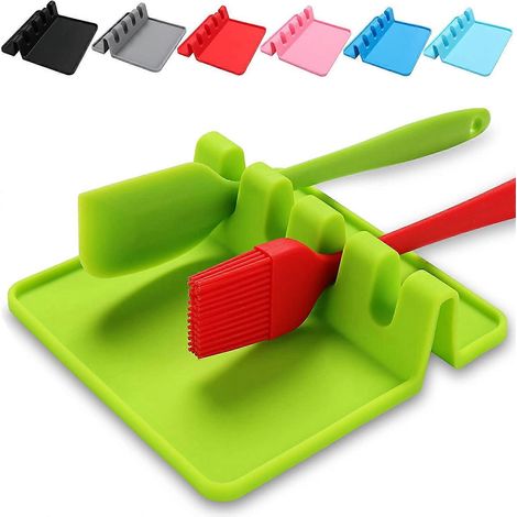 Repose-ustensiles en silicone avec coussinet anti-gouttes pour plusieurs ustensiles, repose-cuillère et porte-cuillère sans BPA (1/5)