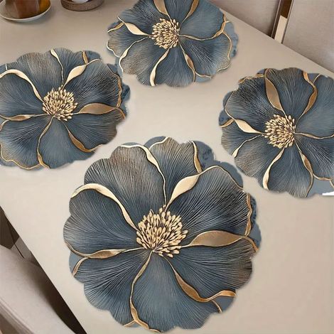 Satz mit 4 runden Untersetzern, 33 cm, graues Blumenmuster – Tischaccessoires für Küche, Geburtstag, Hochzeit und Feier-lsw (1/5)