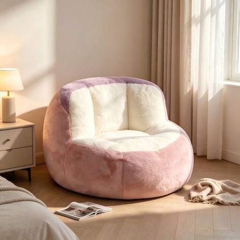 Canapé-pouf en fausse fourrure moelleux garni de mousse déchiquetée – Dimensions 110x100x77cm – grand fauteuil Rose –Détente salon et chambre enfant – Sans montage (1/5)