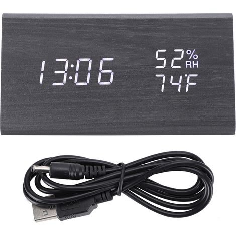 Horloge de bureau LED triangulaire avec contrôle vocal, affichage température/humidité, alarme et éclairage blanc (1/5)