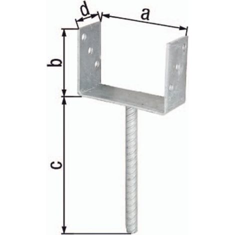 GAH Alberts U-Soporte para postes ETA-10/0210 71x100x200x60mm TZN con anclaje de hormigón de acero corrugado - 214234 (1/2)