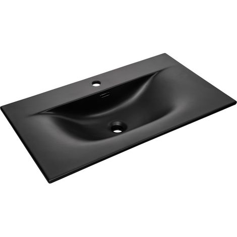 Lavabo da incasso VELOA 80 cm ceramica nero opaco design moderno ovale