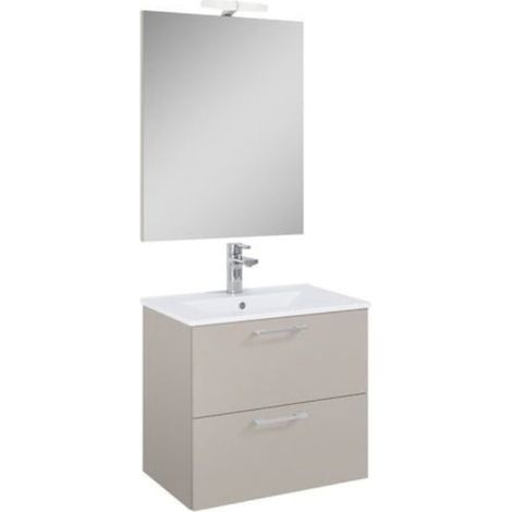 Set complet avec miroir et éclairage LED - Lea - Vasque en céramique - 61,5 cm × 55 cm × 41,7 cm - Cachemire (1/5)