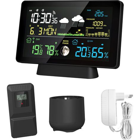 Wetterstation, 7,5 Zoll Farbbildschirm, Wetterstation, Regenmesser, Temperatur- und Feuchtigkeitsmesser für Innen und Außen, Wetterstation mit Mondphasenanzeige, Display
