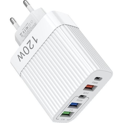 120-W-USB-C-Schnellladegerät für Europa und die USA, 5-Port-Multifunktionsladegerät, USB-A- und Typ-C-Multiport-Adapter (Weiß + Schwarz) (1/5)