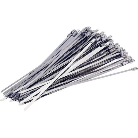Lote de 100 bridas de sujeción metálicas de acero inoxidable de 400 mm - Bridas de sujeción de alta calidad para el montaje de abrazaderas de acero (1/5)
