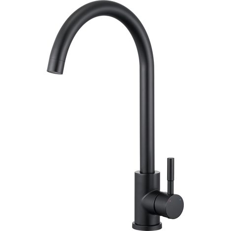 Robinet de cuisine noir en acier inoxydable, pivotant à 360°, mitigeur de cuisine, robinet d'évier de cuisine, haute pression avec bec haut, convient pour évier (1/5)