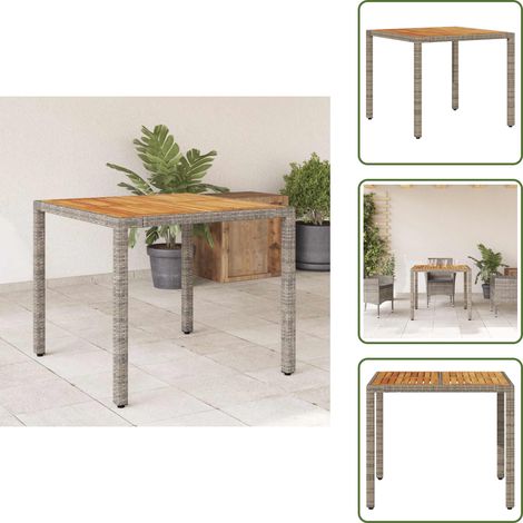 Tavolo da esterno - vidaXL Tavolo Giardino Piano Legno Acacia Grigio 90x90x75cm Polyrattan - Tavolo in acciaio