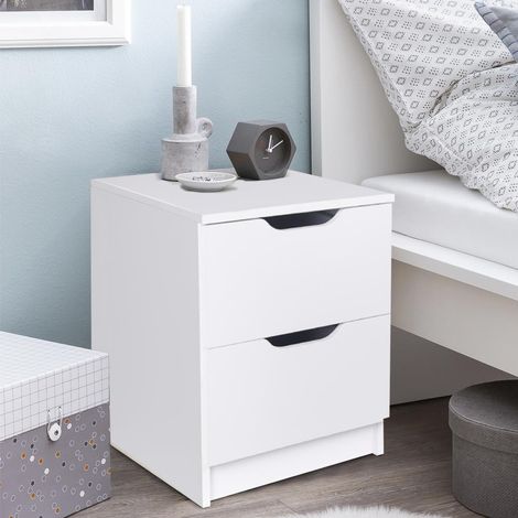 Comodino Mobiletto Cassettiera 2 Cassetti Design Moderno in legno MDF Bianco (1/5)