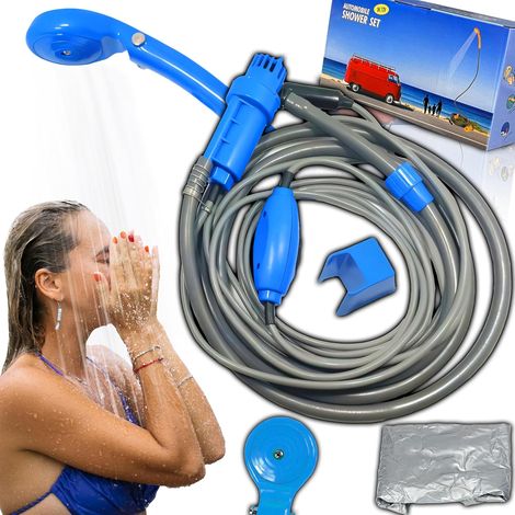 Douche de camping portable avec pompe 35-60W Douche extérieure avec pommeau de douche et réservoir d'eau 7 m de tuyau Alimentation 12 V - prise de voiture Douche pour camping, randonnée, jardin