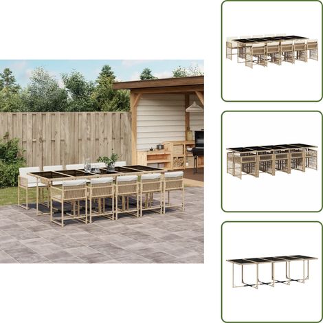 vidaXL 11-tlg. Garten-Essgruppe mit Kissen Beige Poly Rattan (1/5)
