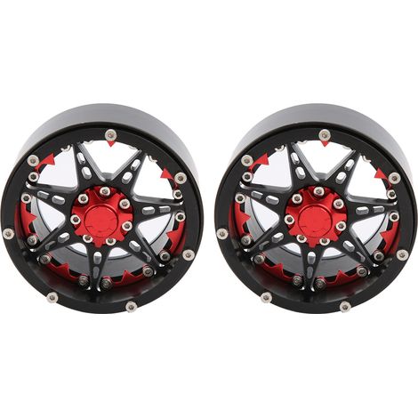 Lot de 2 jantes Beadlock en alliage d'aluminium pour voitures RC SCX10 / TRX4 / TRX6 1/10 (pièces de rechange, noir et rouge) - Noir et rouge (1/5)