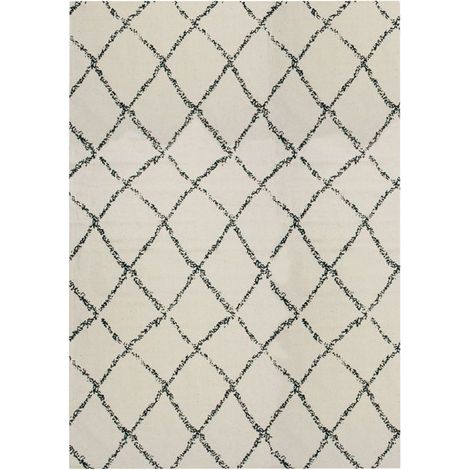 Tapis berbère en coton 160x230 – Losanges noir et naturel – Épaisseur 10mm – Entretien facile avec aspirateur ou chiffon humide – Thedecofactory