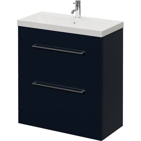 Napoli 390 Deep Blue 800mm 2 Drawer Vanity Unit with Rimini Basin - 800mm - Chrome 480mm Handle