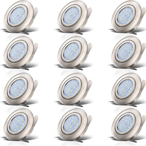 lot de 12 spots LED encastrables ultra-plats, orientables, modules 5W, plafonnier design, éclairage encastré intérieur, blanc chaud 3000K, 230V, IP23 (1/5)