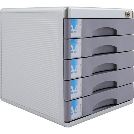 Organizador de archivos, 5 niveles, cajones con cerradura, color plata. (1/2)