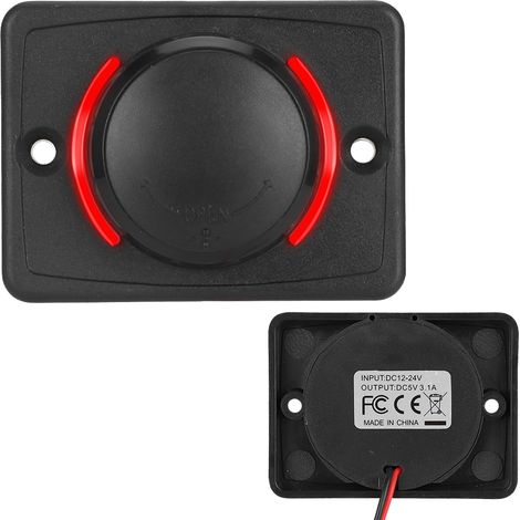 Prise chargeur USB double 12V/24V 3.1A pour voiture, noir avec LED rouge, sortie allume-cigare encastrable, étanche, adaptateur courant continu (1/5)