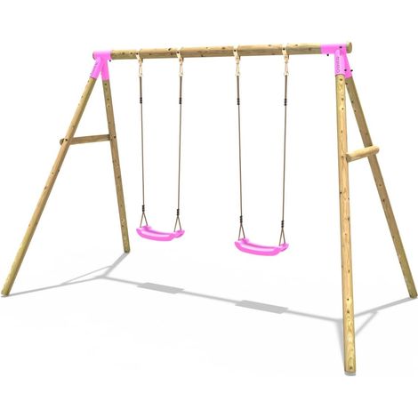 Rebo Wooden Garden Swing Set with 2 Swings - Venus Pink (1/5)