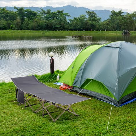 Lit de Camping Pliable avec Sac de Rangement, Chaise Longue de Camping en Acier et Oxford, 190 x 68 x 52 cm, Gris (1/5)