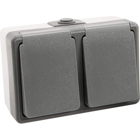 Feuchtraum Doppelsteckdose Serie Secure Aufputz IP44 250V grau 2-fach Steckdose (1/4)