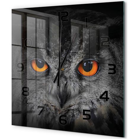 Grande Horloge Murale Carrée en Verre Trempé Silencieuse Design Moderne Salon Cuisine Hibou 60x60 cm (1/5)