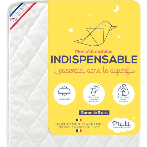 Matelas bébé 70x140 cm climatisé – Réversible 1 face été et 1 face hiver – Épaisseur 10 cm – Certification Oeko Tex® – Fabrication française – P'Tit Lit