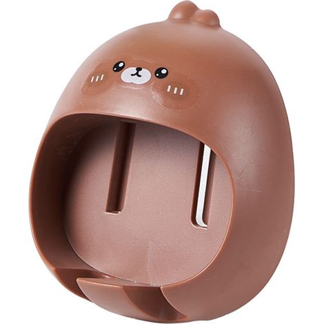 Cute Toothbrush Holder Multipurpose Punch Free Cartoon Animal Wall Mounted Toothbrush Stand for Bathroom Little Brown Bear